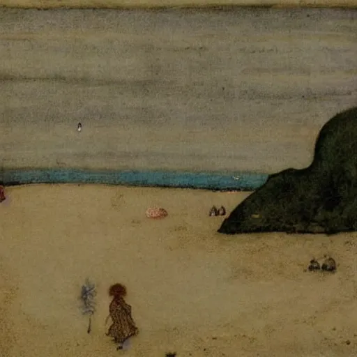 Image similar to a middle ages painting of a beach by john bauer