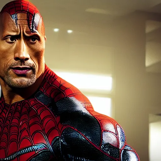 Image similar to Dwayne Johnson as Spiderbatman , an film still