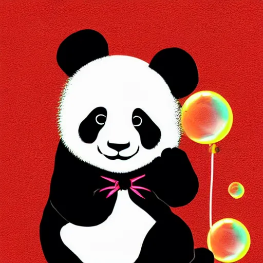 Image similar to cute little panda with a bow popping bubbles digital art cute by greg rutkowsky