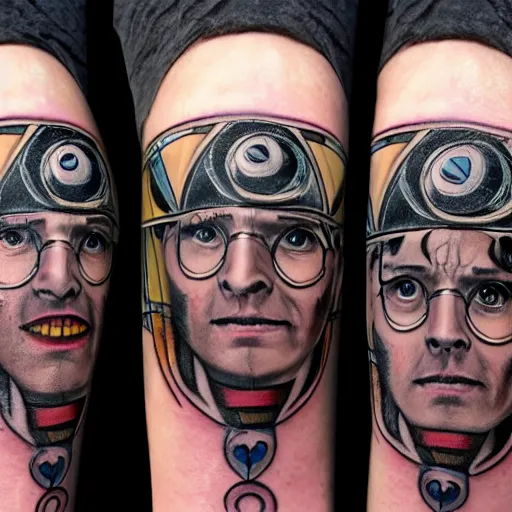 Image similar to Portrait of Harry Potter as a robot with highly stylized, intricate face tattoos