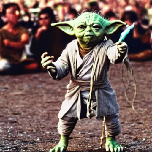 Image similar to yoda performing at woodstock