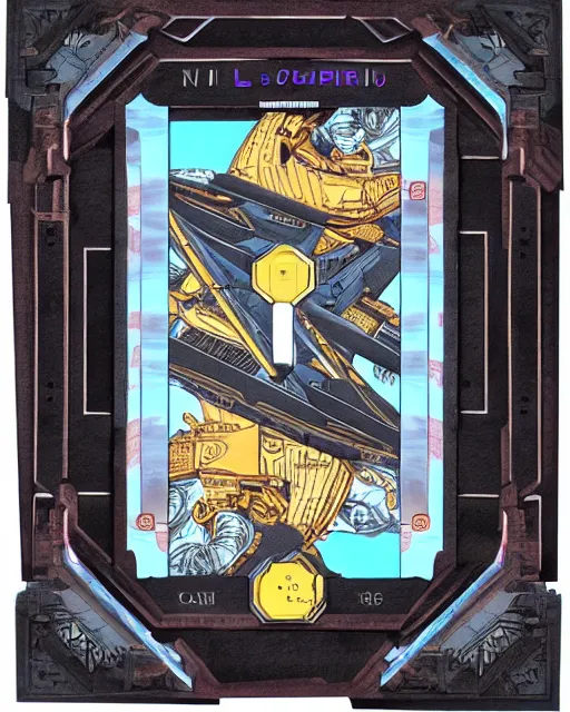 Image similar to game card frame, full view, futuristic, nft, clean centered album cover in intricate detail