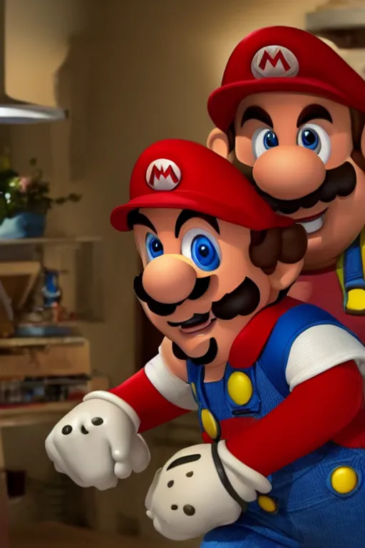 Image similar to a movie still of chris pratt as mario, highly detailed, studio lighting