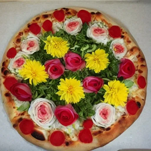 Image similar to flower boquet made of pizza