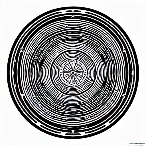 Image similar to art nouveau floor pattern, solar system, scifi inspired, thin lines, black and white