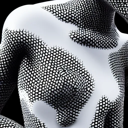 Image similar to : black human with white maze pattern skin all over hyper detailed art station  dalle2 3d render unity gigapixel  unrealengine trending on artstation,cinematic, hyper realism, high detail, octane render, 8k