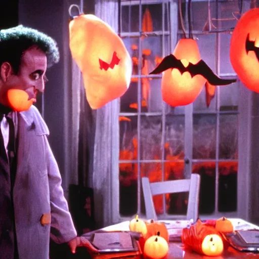 Prompt: seinfeld halloween episode, gothic horror, creepy, glowing orange lights, production still, 4K