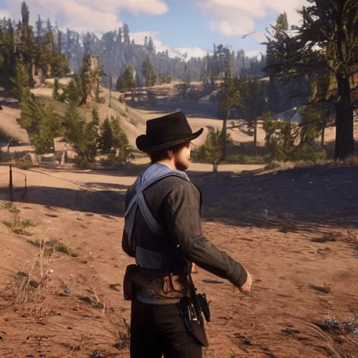 Image similar to gameplay footage of Justin Bieber in red dead redemption 2