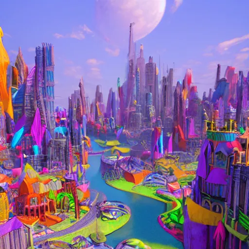 Image similar to colorful fantasy city, unreal engine