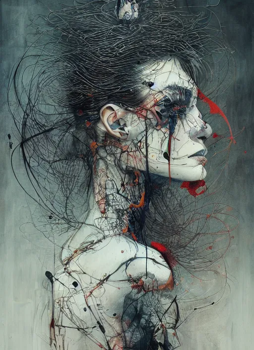 Prompt: detailed transparent acrylic brush strokes, abstract, fine art pencil lines, chaos on canvas, award winning painting, black smoke, character design, rule of thirds, transparent artwork, transparent holes, by chiara bautista and beksinski and norman rockwell and tom bagshaw
