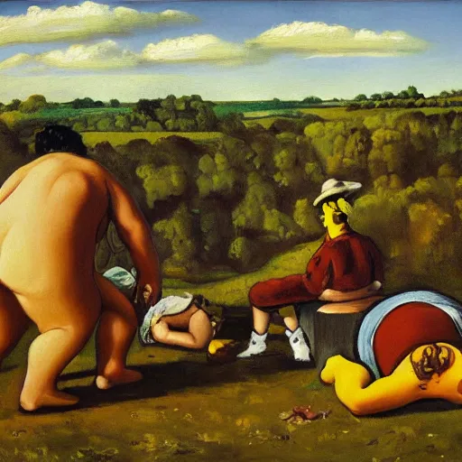 Image similar to oil on canvas painting the simpsons in the style of gustave courbet [ 1 8 6 6 ], by gustave courbet, 8 k, 4 k