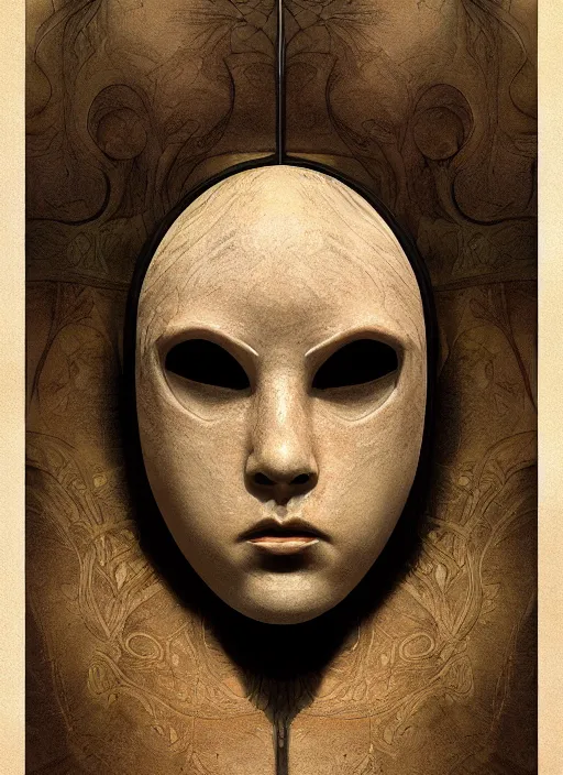 Image similar to Floating thespian mask, bodyless, alone, book, art nouveau, Detailed Digital Art, Oil Paining, Exquisite detail, post-processing, masterpiece, Cinematic Lighting, Unreal Engine, 8k, HD, Stanley Artgerm Lau, WLOP, Rossdraws, Frank Frazetta, Andrei Riabovitchev, Marc Simonetti, trending on artstation