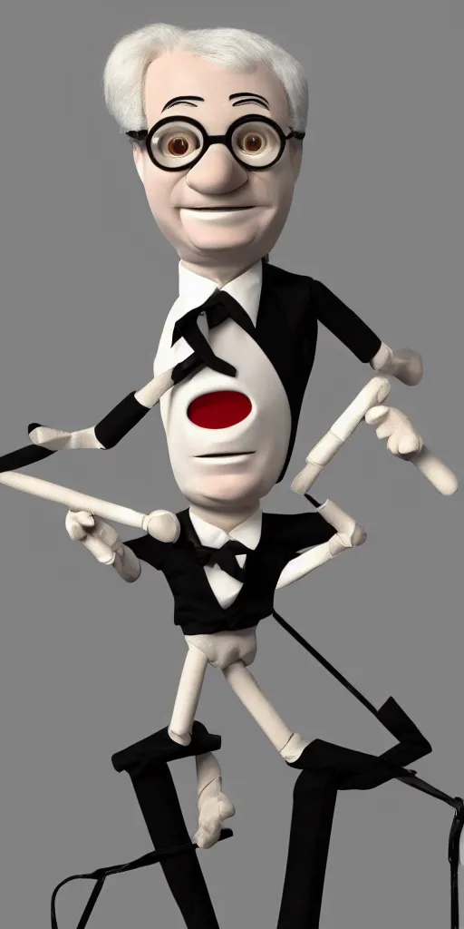 Prompt: Steve Martin as a marionette, 3d rendered style