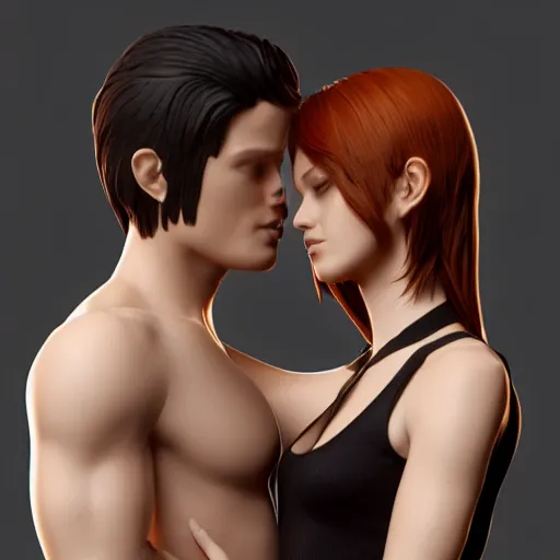 Image similar to perfectly centered symmetrical split male and female portrait of man and woman in love sharing one heart ; 3 d render by artgerm, photorealistic, highly detailed ; daz 3 d genesis iray ; unreal engine ; trending on artstation