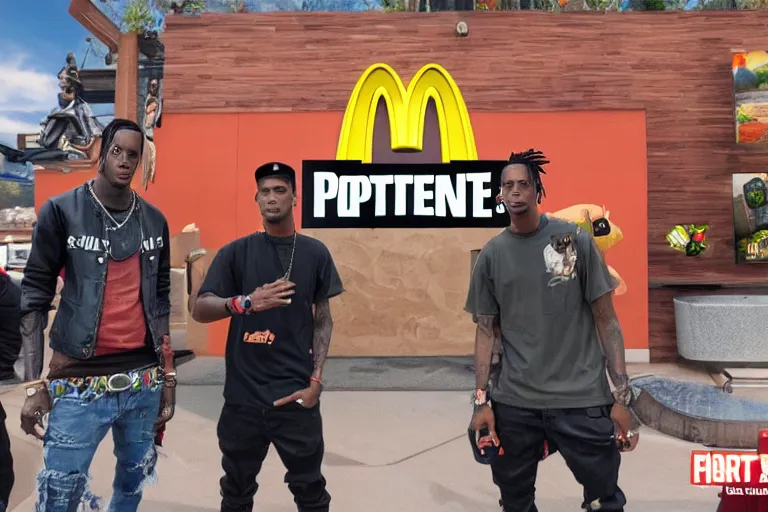 Prompt: Travis Scott fortnite playstation 5 mcdonalds