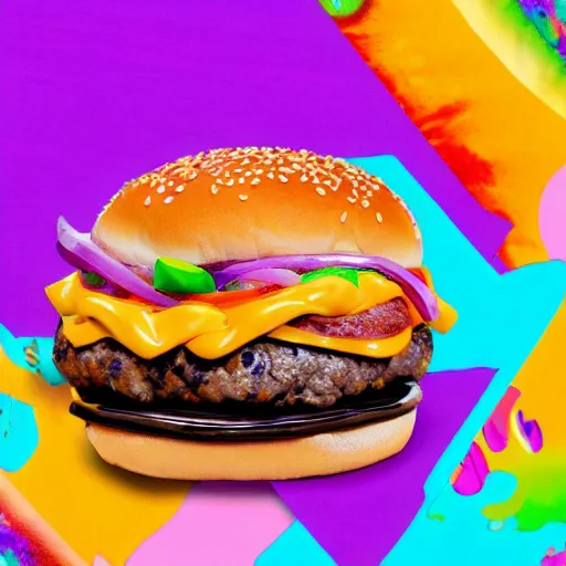 Image similar to a lisa frank style cheeseburger