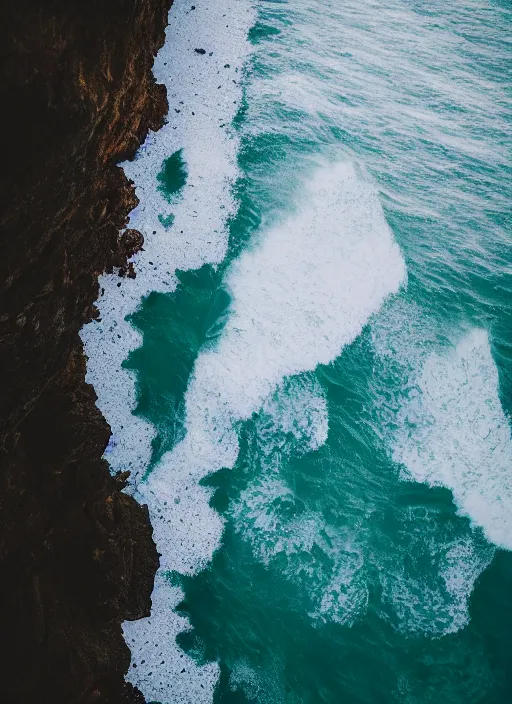 Image similar to a view of the ocean from a cliff, a tilt shift photo by liam wong, unsplash, naturalism, cinematic view, terragen, shot on 7 0 mm