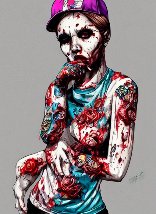 Image similar to zombie girl hiphop streetwear drip, tristan eaton, victo ngai, artgerm, rhads, ross draws