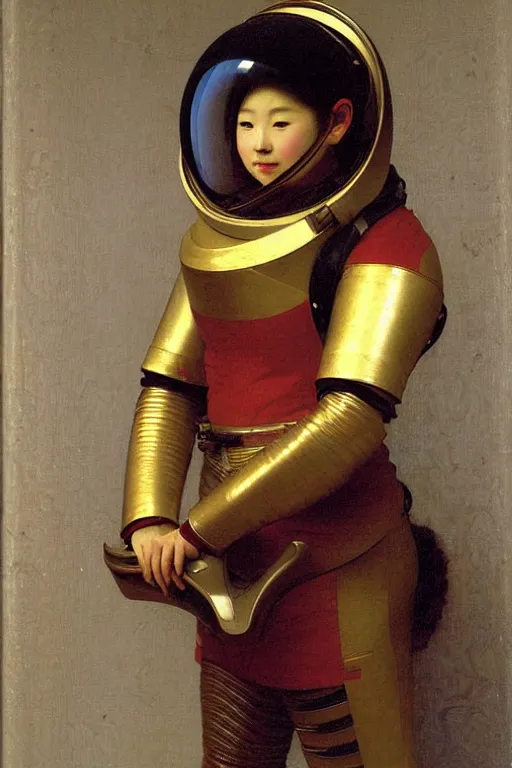 Image similar to portrait of a astronaut in chinese armor and helmet, by bouguereau