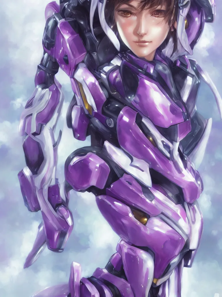 Image similar to A realistic anime portrait of a woman in a Gundam suit with glowing purple, digital painting, by Stanley Artgerm Lau, Sakimichan, WLOP and Rossdraws, digtial painting, trending on ArtStation, SFW version