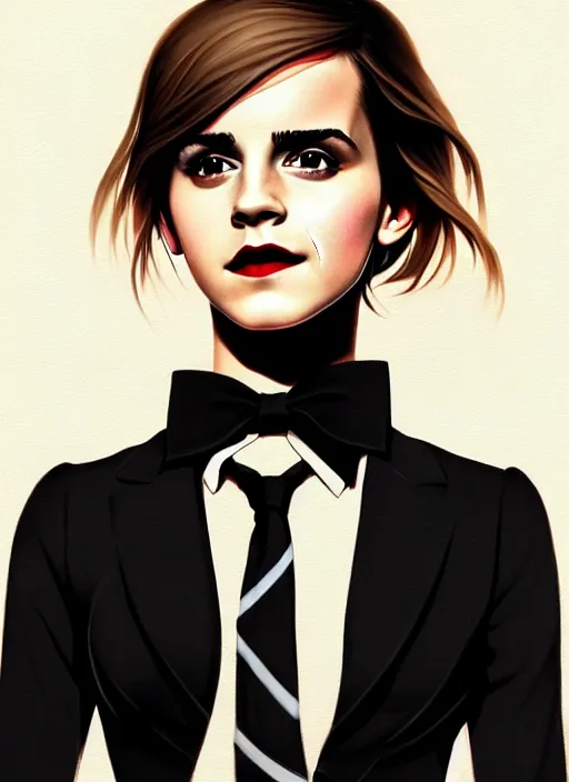 Prompt: a ultradetailed beautiful panting of emma watson wearing a stylish shirt with a tie, she has black hair, dancing, beautiful face, background explosion, by jesper ejsing, ilya kuvshinov, greg rutkowski on artstation