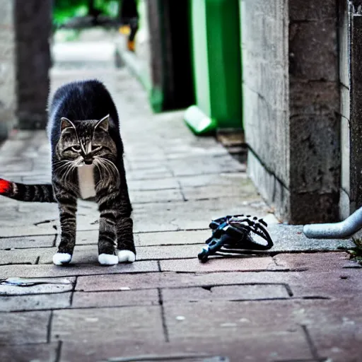Image similar to cats stealing bycicles, dslr photo