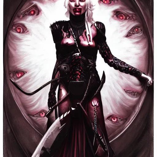 Prompt: Gwen Stefani as the demon Asmodeus digital illustration portrait design by, Mark Brooks and Brad Kunkle detailed, gorgeous lighting, wide angle action dynamic portrait