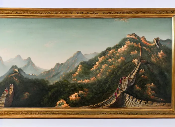 Prompt: the great chinese wall in the style of hudson river school of art, oil on canvas