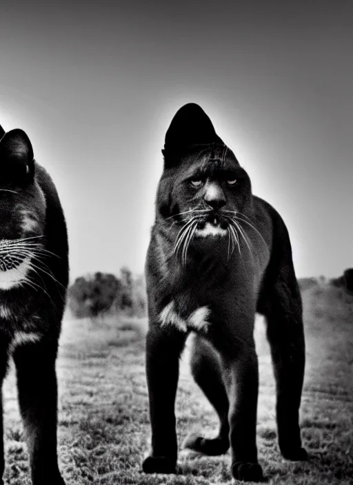 Image similar to two black panthers black and white portrait white sky in background