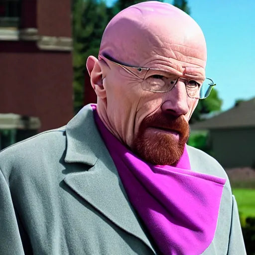 Image similar to walter white using a purple durag looking fresh