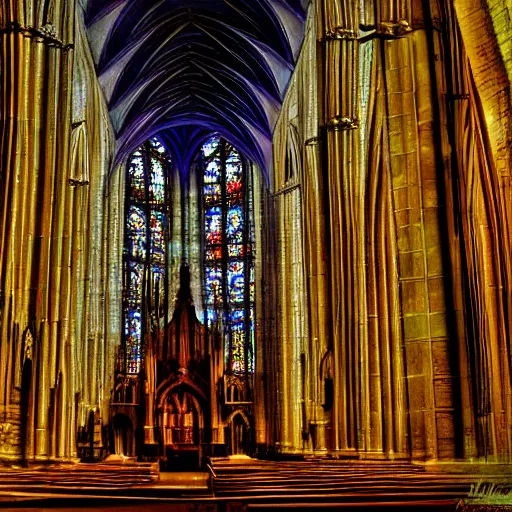Prompt: atmospheric interior of massive cathedral, digital art