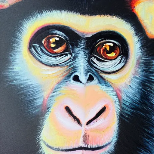 Prompt: Acrylic on canvas portrait of monkey