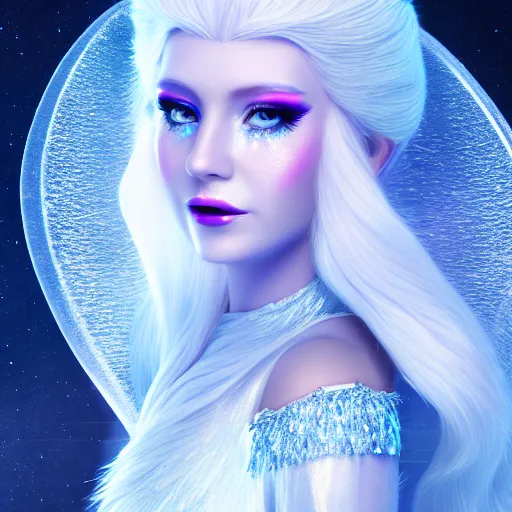 Prompt: photo of a real-life very beautiful ice queen, 4k