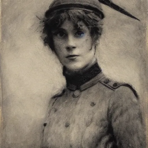 Image similar to ww 1 action heroine by alfred stevens in charcoal