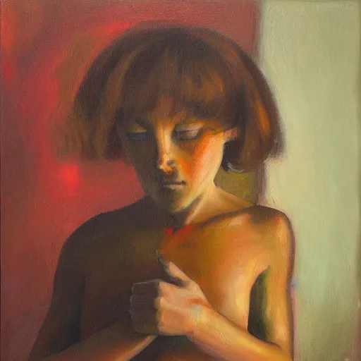 Prompt: the personification of whimper, oil painting