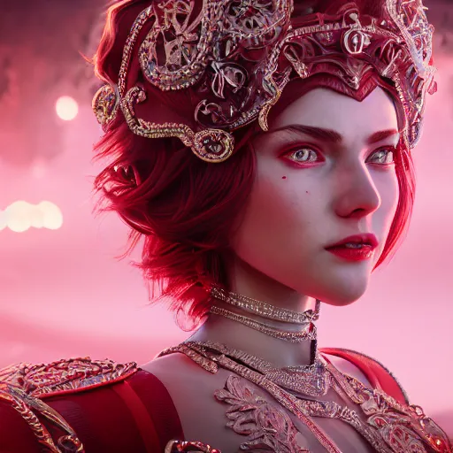 Image similar to portrait of wonderful princess of ruby with fair skin, ornate 8 k gorgeous intricate detailed, red accent lighting, dramatic light, octane render