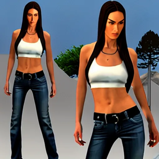 Prompt: full body 3 d render megan fox in gta san andreas style