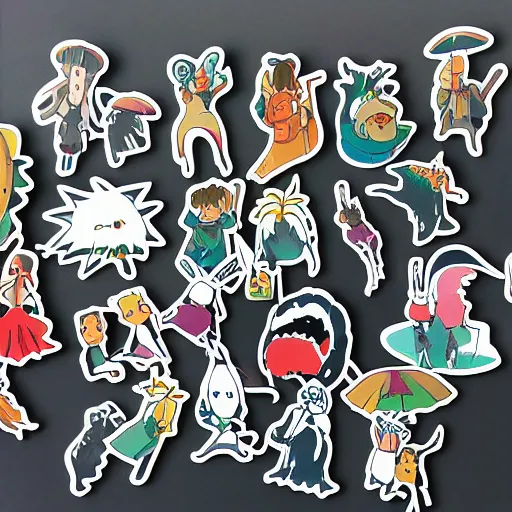 Image similar to die cut sticker, ghibli characters, splatter paint