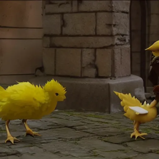 Prompt: chocobo final fanstasy film footage