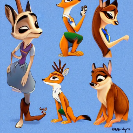 Prompt: style of disney princess and zootopia, anthropomorphic deer, female