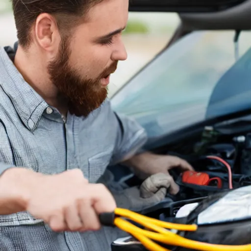 Image similar to a car battery shocks a man