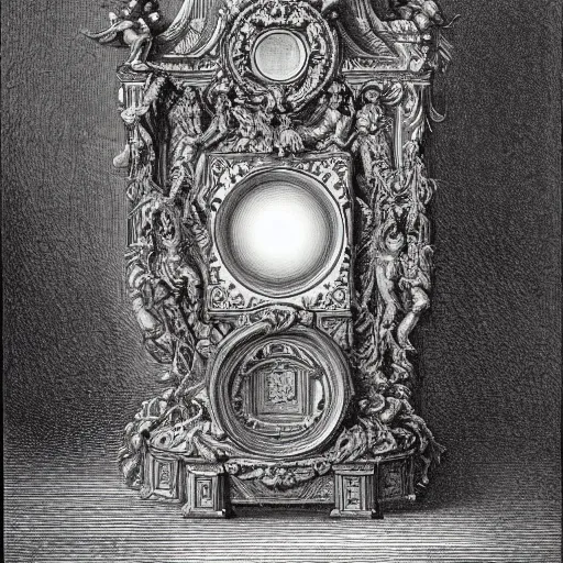 Image similar to HAL 9000, rococo style, by Gustave Doré