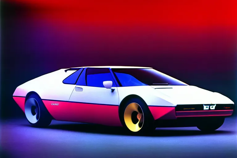 Image similar to designed by giorgetto giugiaro stylized poster of a single 2 0 0 2 amc amx / 3 citroen ds bmw m 1 concept, thick neon lights, ektachrome photograph, volumetric lighting, f 8 aperture, cinematic eastman 5 3 8 4 film