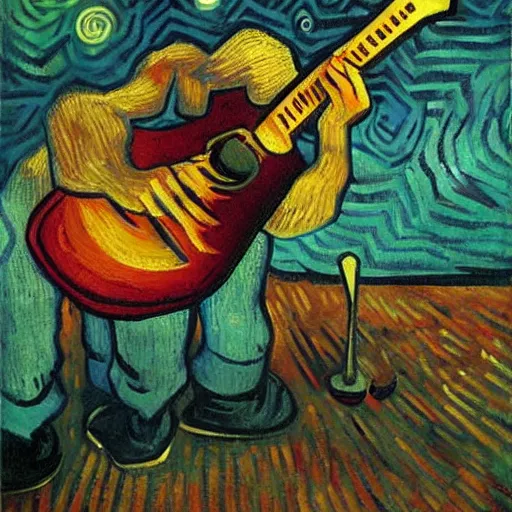 Image similar to oil painting of a sonic plays guitar by vincent van gogh