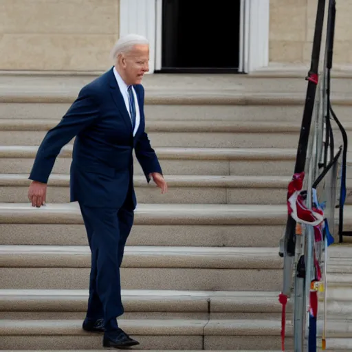 Prompt: Joe Biden trips and falls down the steps