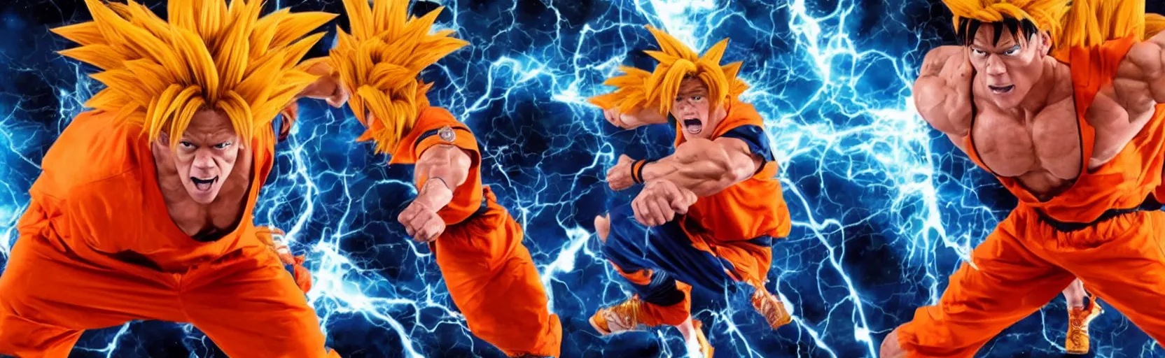 Image similar to ' john cena'as'goku ', cinematic scene, award winning