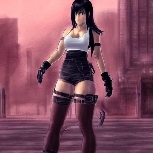 Image similar to beautiful digital art of tifa lockhart in midgar, trending on artstation