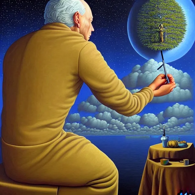 Image similar to an oil on canvas portrait of a man painting a portrait of a beautiful angel, surrealism, surrealist, cosmic horror, rob gonsalves, high detail