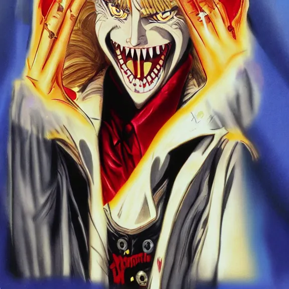 Prompt: angela merkel is alucard in hellsing, airbrush art, drew struzan illustration art, key art, movie poster