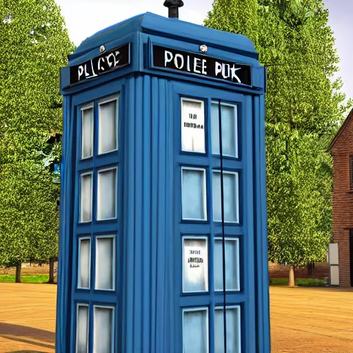 Image similar to a 1 8 2 9 police box is shown on a transparent background, a digital rendering by richard wilson, artstation, photorealism, physically based rendering, rendered in maya, made of wood